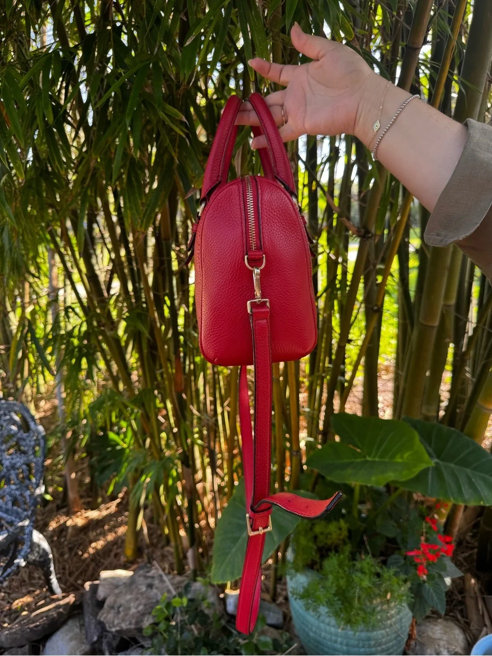 kate spade Red Leather Dome Satchel with Removable Strap